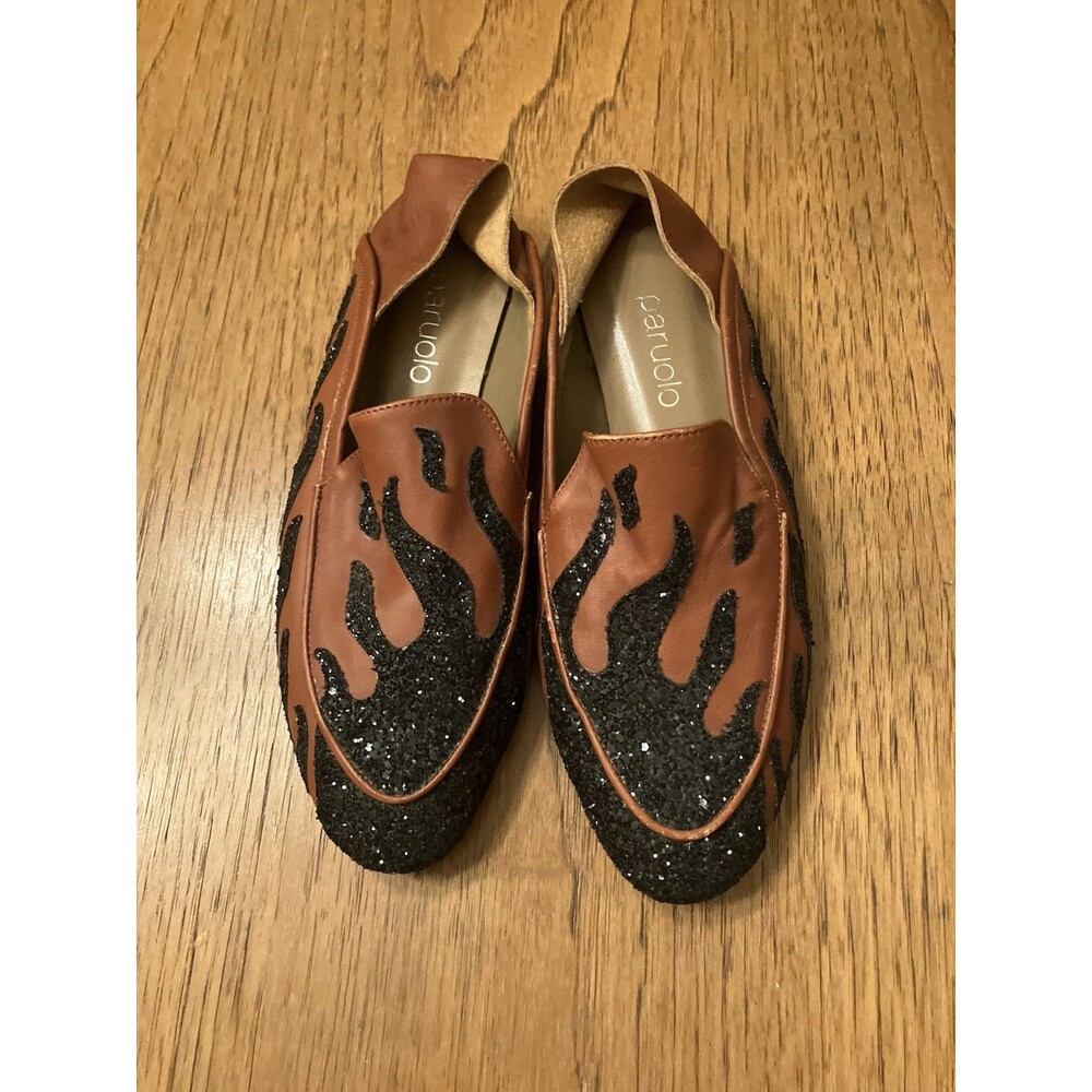 Paruolo Women's EU 39 Brown/Black Leather Slip-On Flat Round Toe Glitter